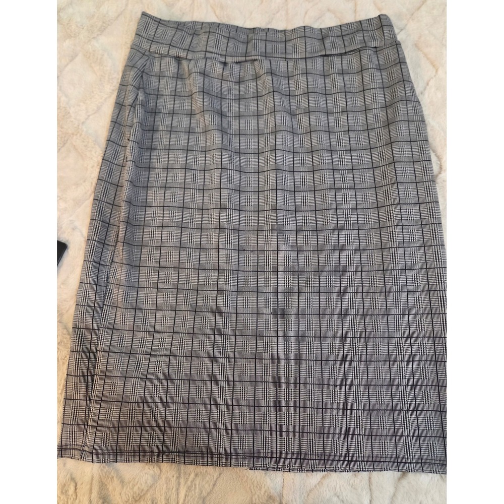P.O.S.H. Grey Plaid Midi Skirt Medium Glen Check Elastic Waist Back Slit Y2K 90s